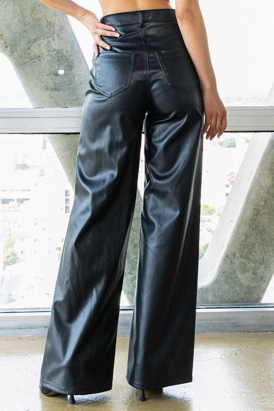 TEEK - Back Vegan Leather Wide Leg Pants PANTS TEEK FG   