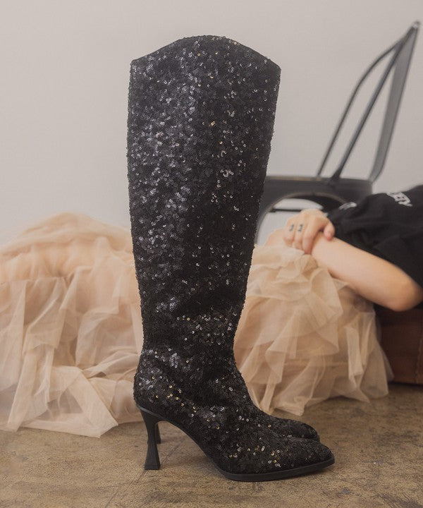 TEEK - Jewel - Knee High Sequin Boots SHOES TEEK FG BLACK 6 