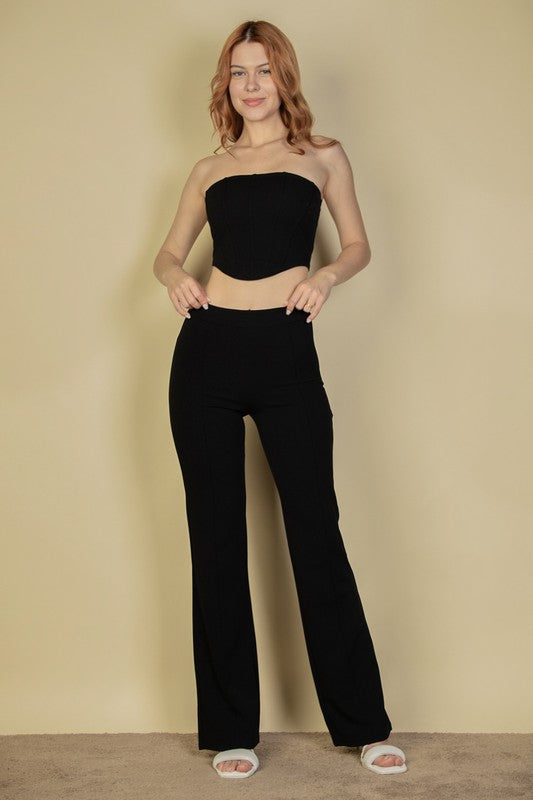 TEEK - Strapless Corset Top & Flare Pants Set SET TEEK FG Black S 