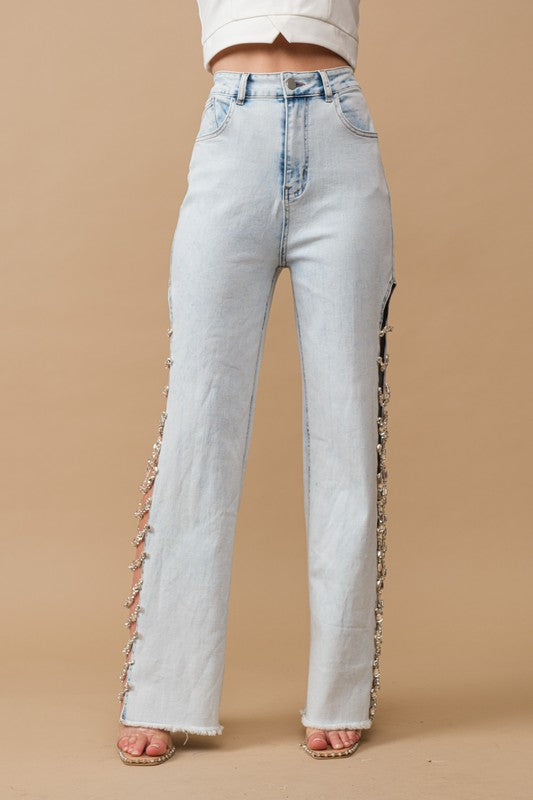 TEEK - Jewel Cut Out Side Stretch Jeans JEANS TEEK FG   