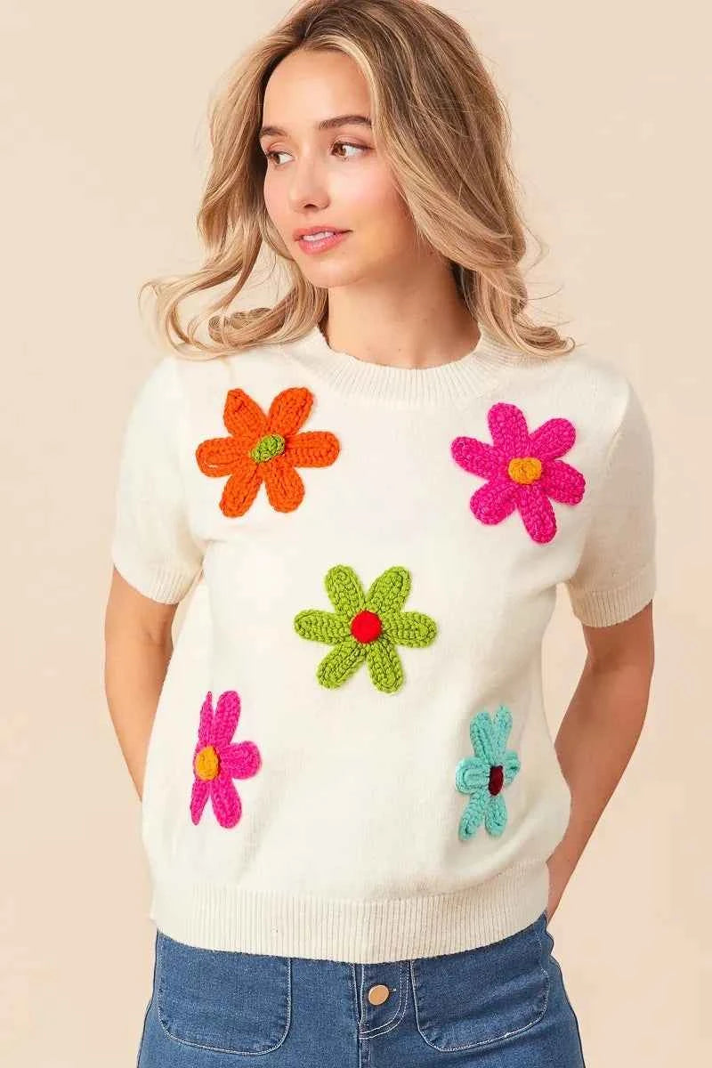 TEEK - Crochet Flower Patch Sweater Top TOPS TEEK Trend