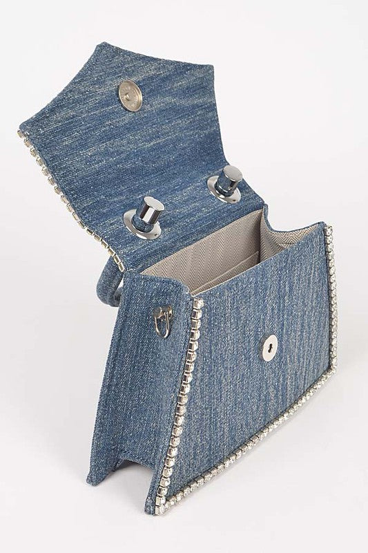 TEEK - Rhinestone Accent Denim Top Handle Clutch Bag BAG TEEK FG   