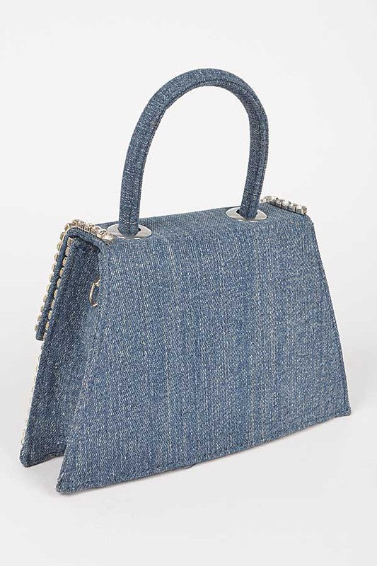 TEEK - Rhinestone Accent Denim Top Handle Clutch Bag BAG TEEK FG   