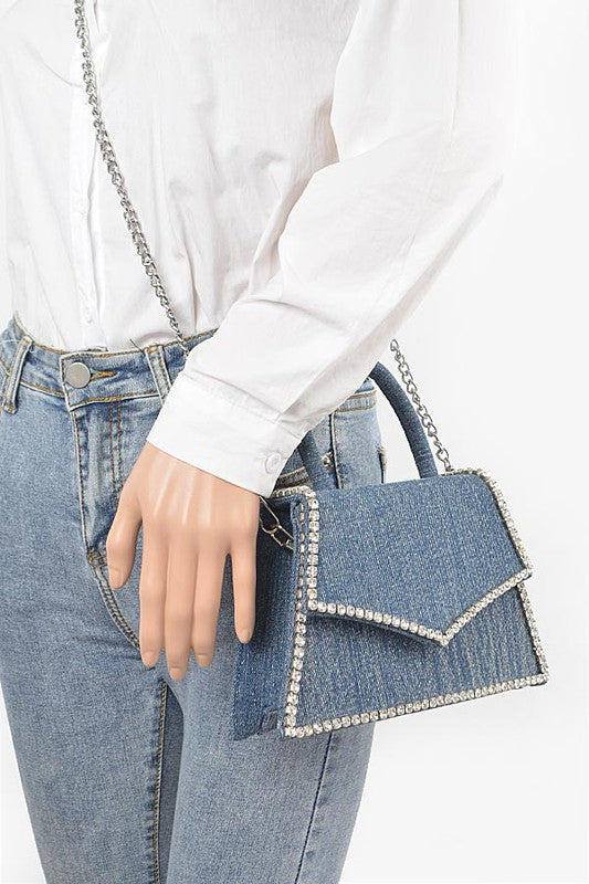 TEEK - Rhinestone Accent Denim Top Handle Clutch Bag BAG TEEK FG   