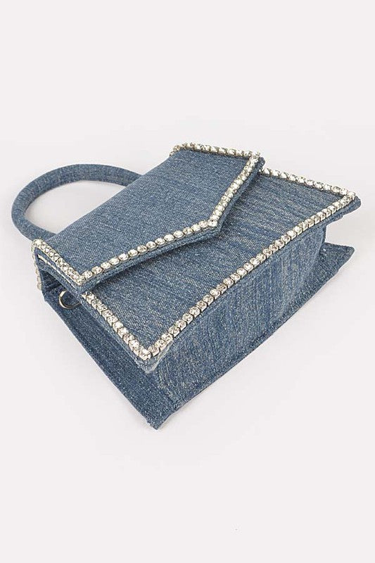 TEEK - Rhinestone Accent Denim Top Handle Clutch Bag BAG TEEK FG   