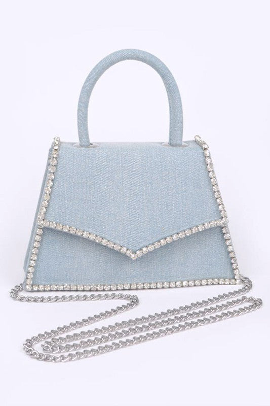 TEEK - Rhinestone Accent Denim Top Handle Clutch Bag BAG TEEK FG Light Blue  