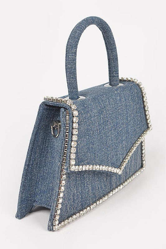 TEEK - Rhinestone Accent Denim Top Handle Clutch Bag BAG TEEK FG   