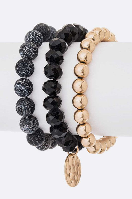 TEEK - Mix Beads Layered Stretch Bracelet Set JEWELRY TEEK FG Black  