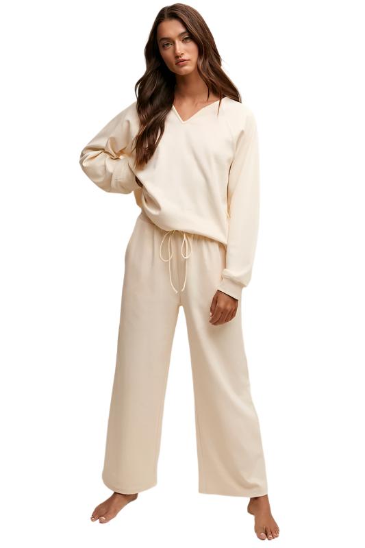 TEEK - Cream V-neck Sweatshirt and Pants Set SET TEEK FG S  