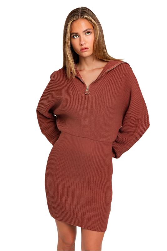 TEEK - Zipper Sweater Dress DRESS TEEK FG BROWN XS 