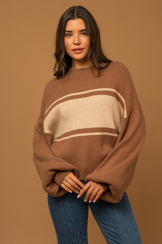 TEEK - Contrast Stripe Mock Neck Sweater SWEATER TEEK FG   