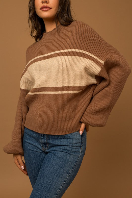 TEEK - Contrast Stripe Mock Neck Sweater SWEATER TEEK FG   