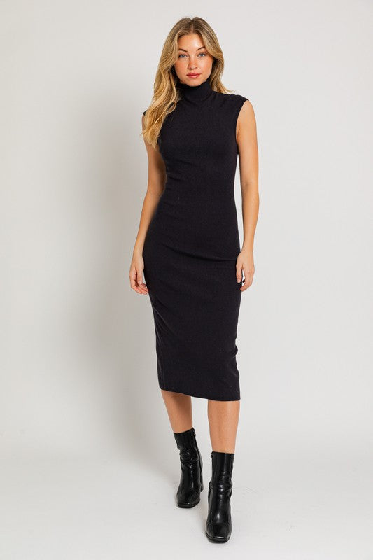 TEEK - Black Mock Neck Sweater Midi Dress DRESS TEEK FG   