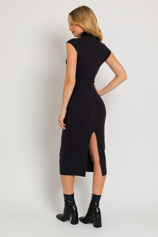 TEEK - Black Mock Neck Sweater Midi Dress DRESS TEEK FG   