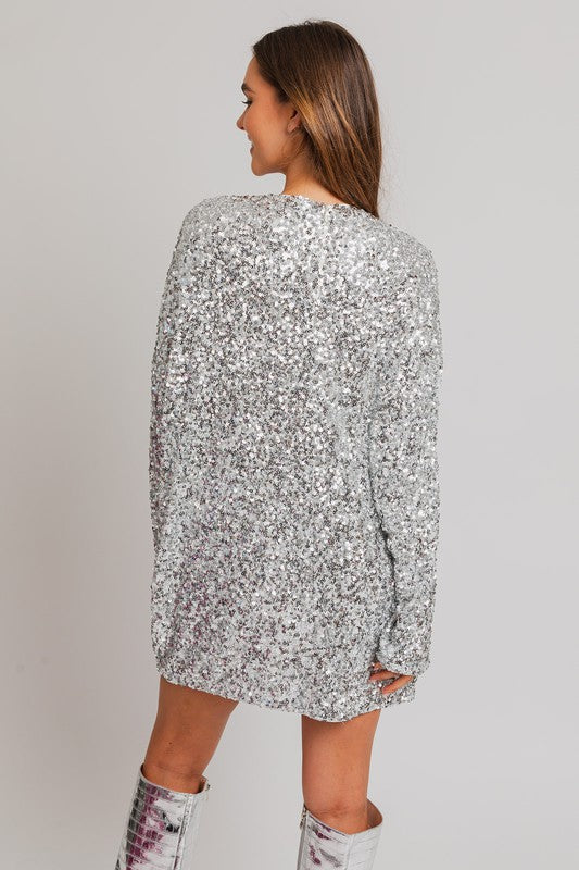 TEEK - Silver Long Sleeve Sequin Mini Dress DRESS TEEK FG   
