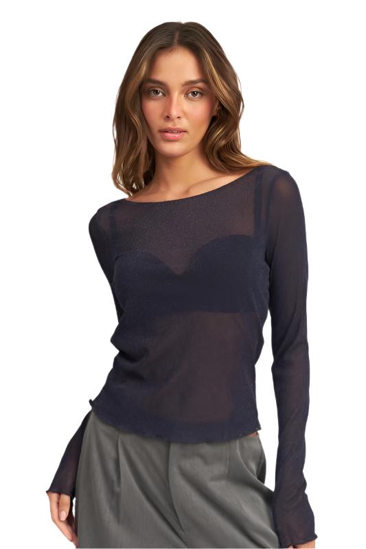 TEEK - BLACK GLITTER MESH TOP TOPS TEEK FG NAVY S 