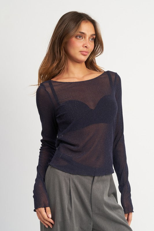 TEEK - BLACK GLITTER MESH TOP TOPS TEEK FG   