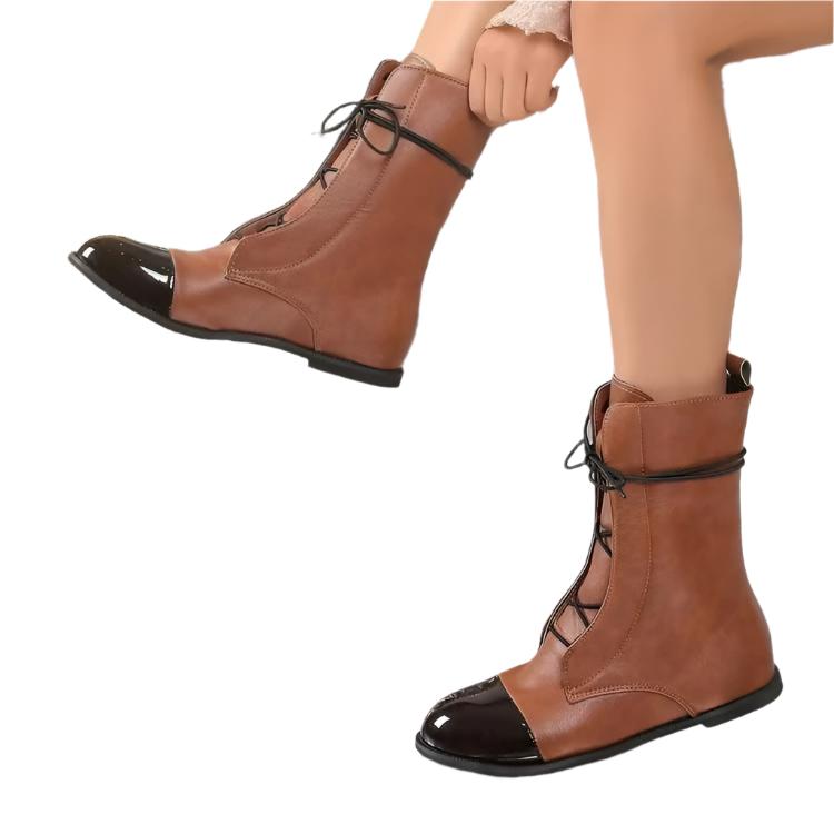 Contrast Lace Up Point Toe Boots TEEK Trend