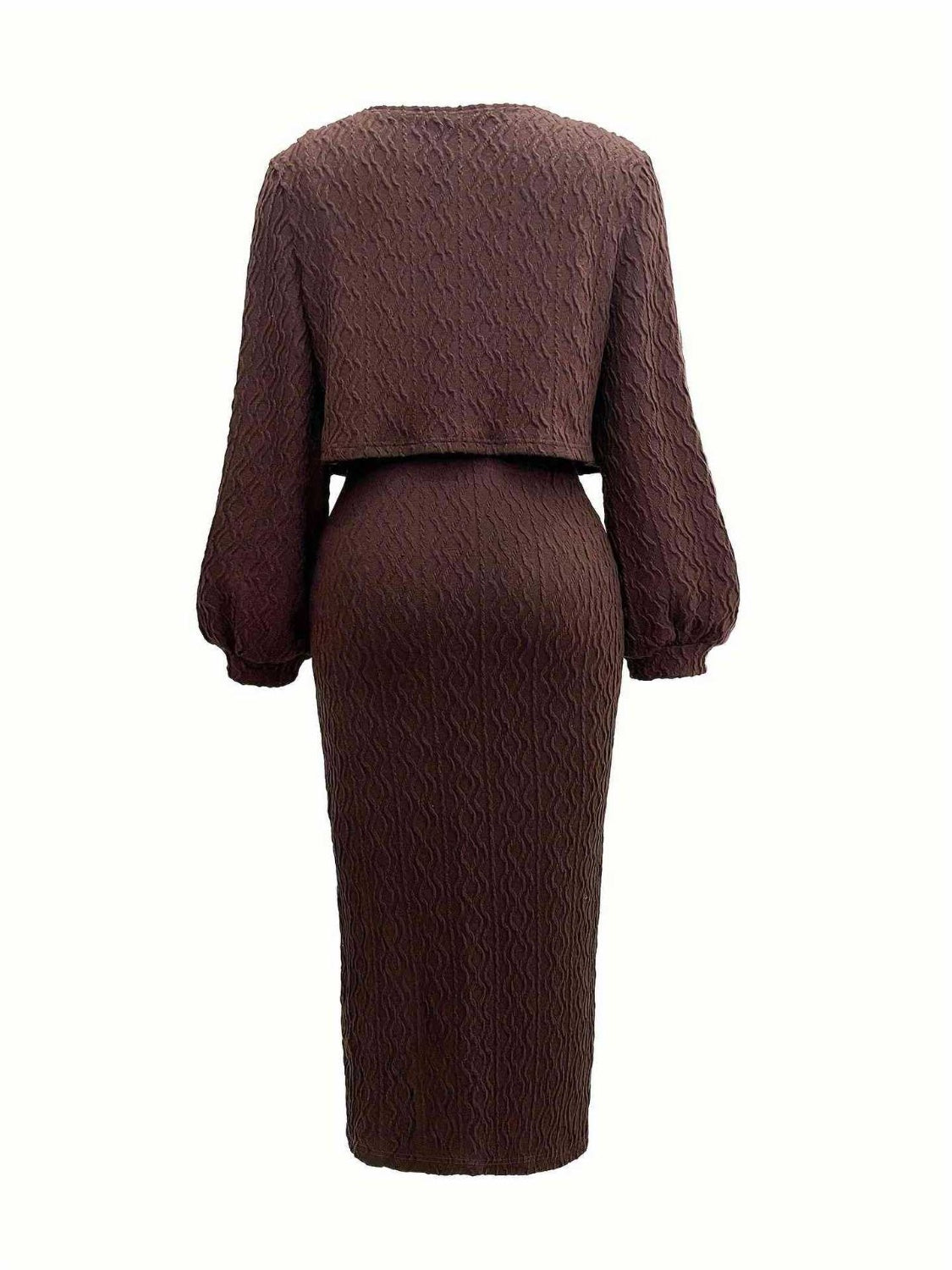 TEEK - Brown Long Sleeve Cardigan Side Slit Cami Dress Set SET TEEK Trend