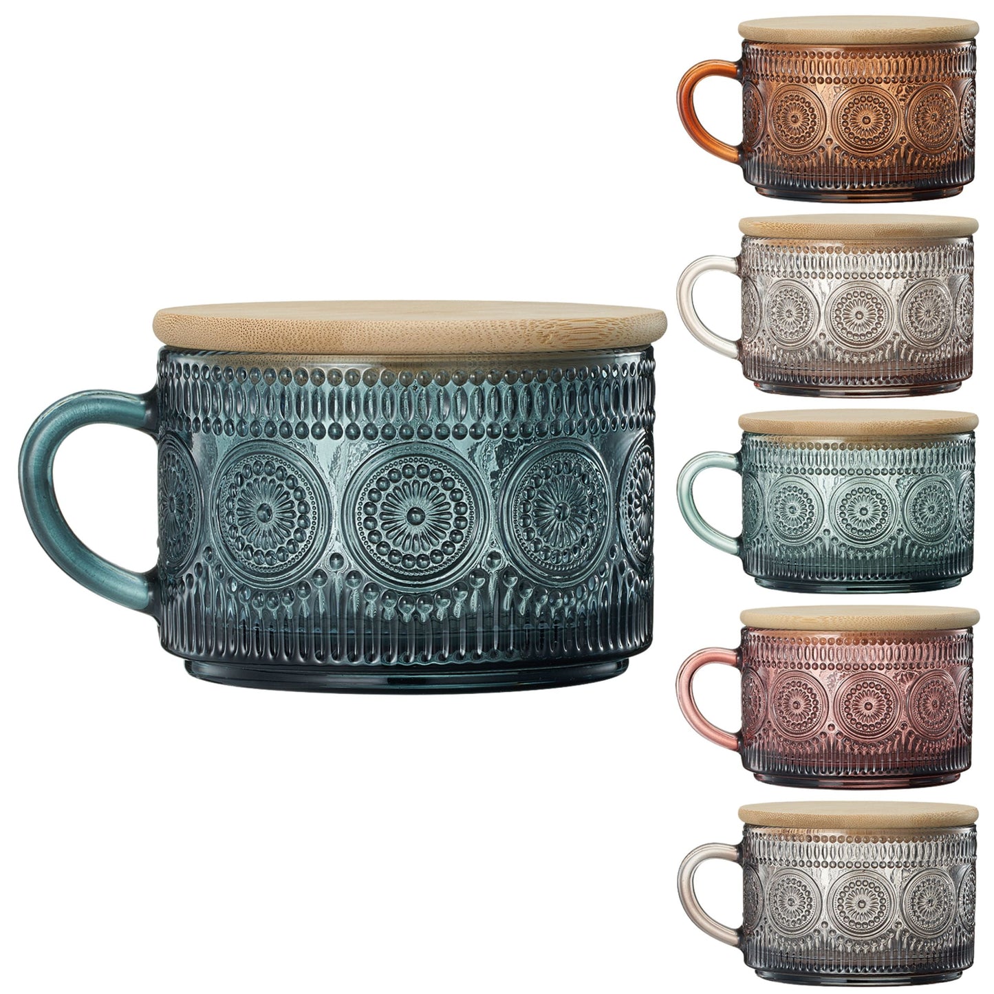 TEEK - Tonal Hobnail Mug Glassware Lids & Gold Spoons Set of 6 HOME DECOR TEEK KS