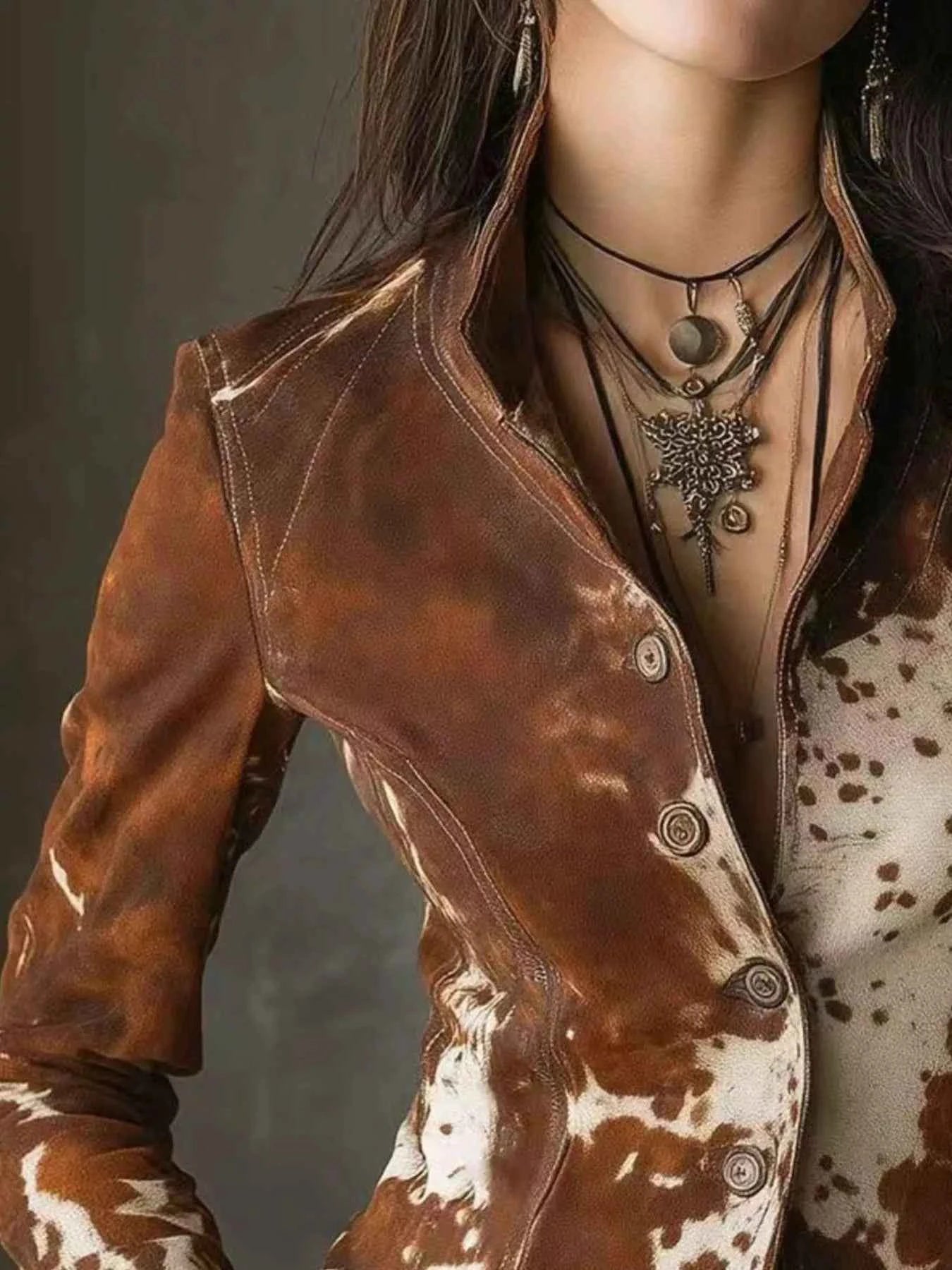 TEEK - Cow Print Button Up Blazer JACKET TEEK Trend