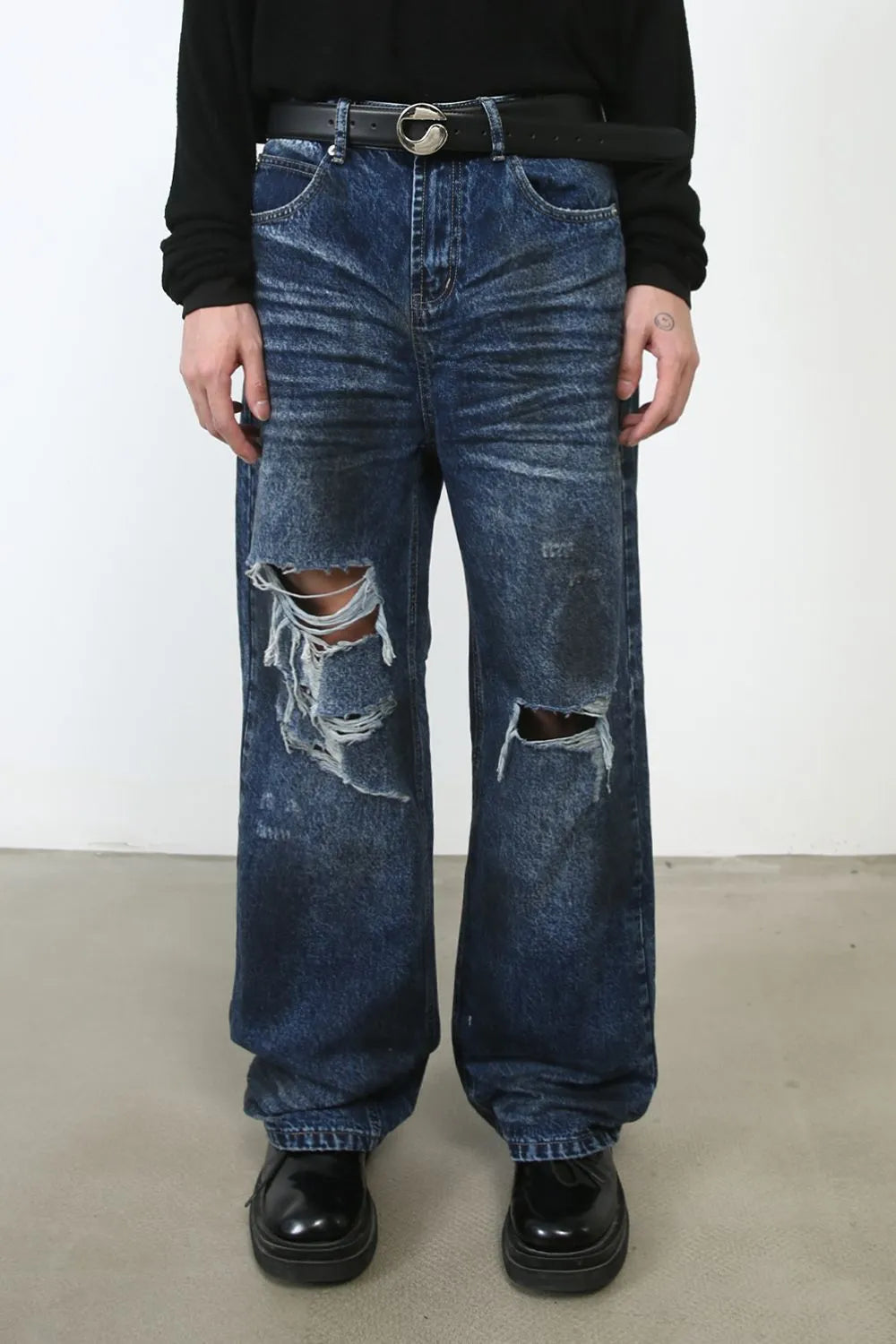 TEEK - Mens Dark Distressed Pocketed Jeans JEANS TEEK Trend