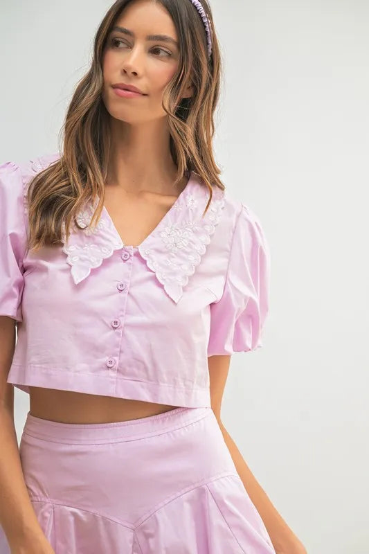 TEEK - Lavender Puff Sleeve Button Down Top Bubble Skirt Set SET TEEK Trend
