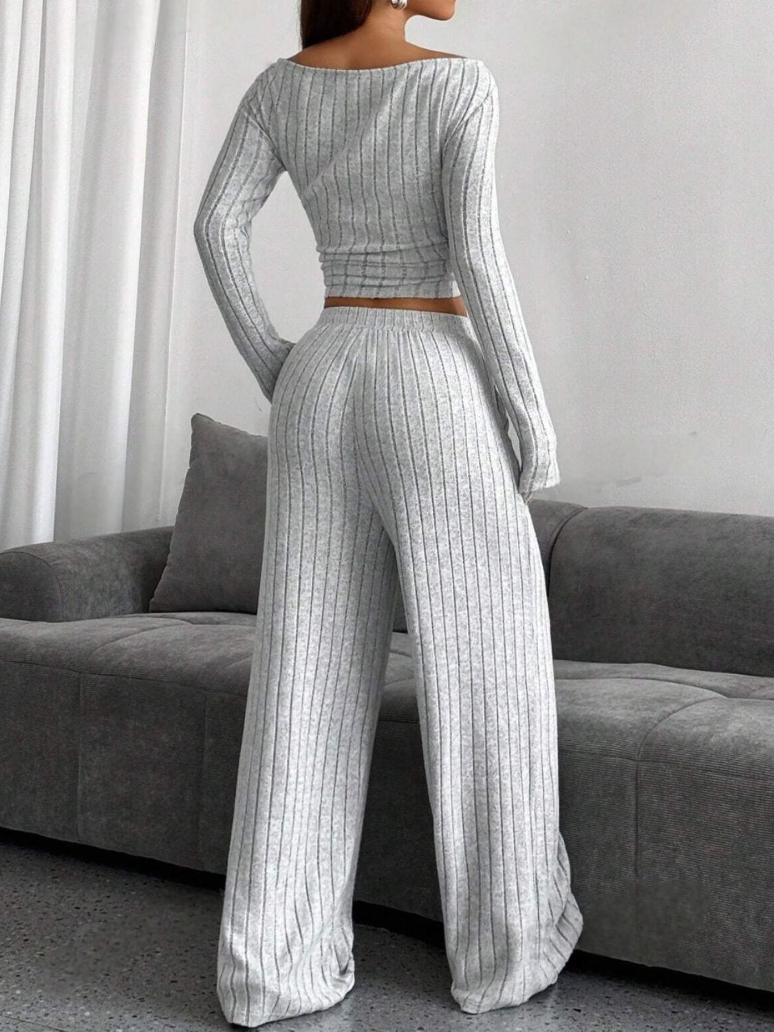 Ribbed Off-Shoulder Top and Pants Set TEEK Trend