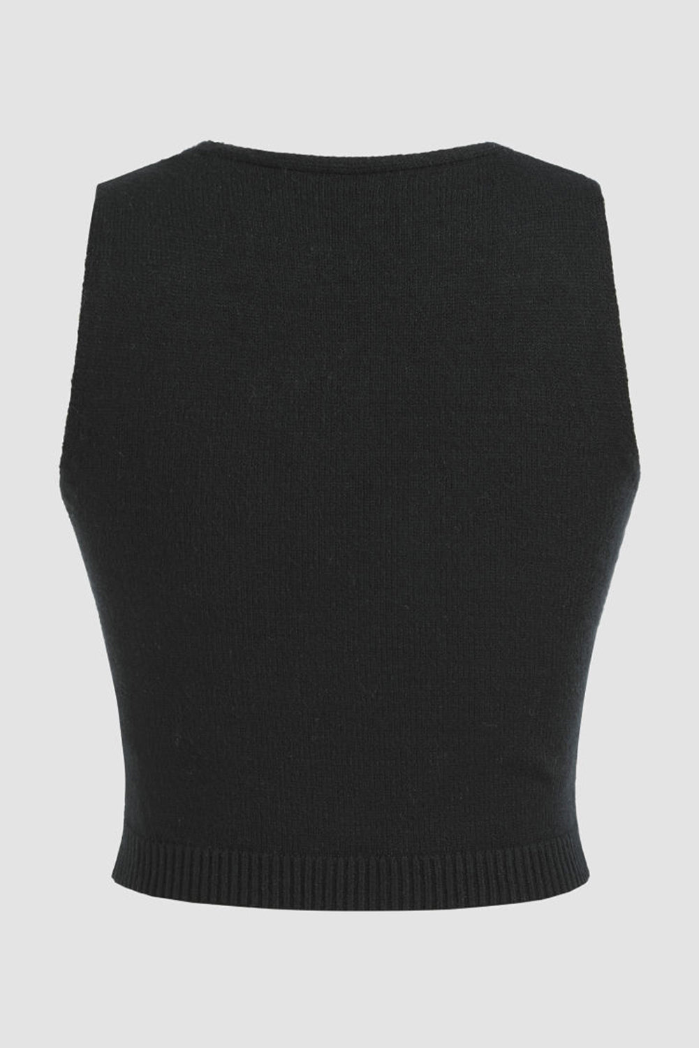 TEEK - Black Flower Scoop Neck Knit Vest TOPS TEEK Trend   