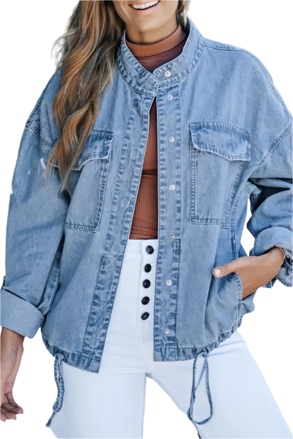 TEEK - Drawstring Snap Down Denim Jacket with Chest Pockets JACKET TEEK Trend Medium S