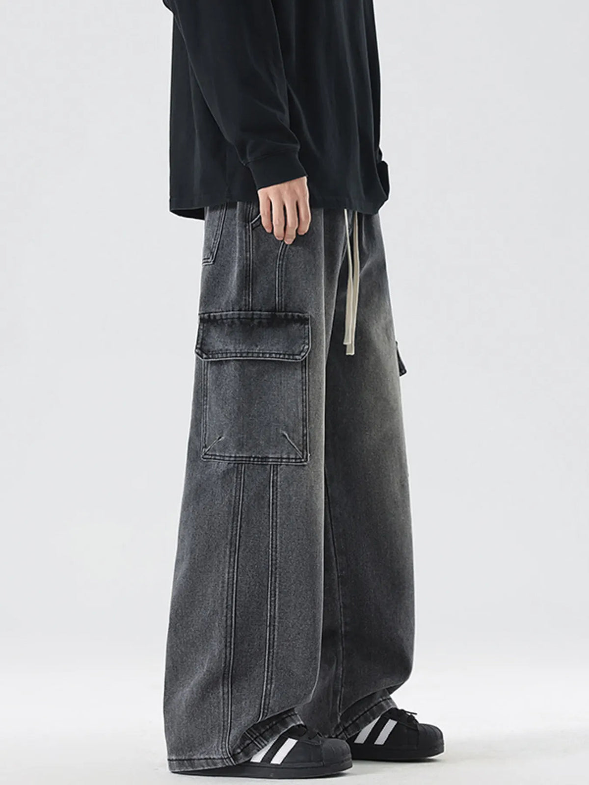 Men's Full Size Wash Wide Leg Cargo Jeans Plus Size Trendsi
