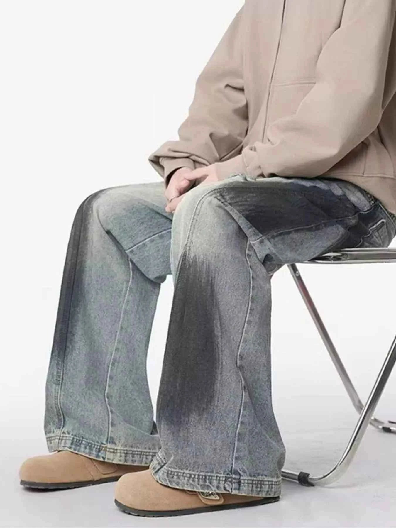 Men's Plus Size Distressed Wide Leg Jeans Trendsi