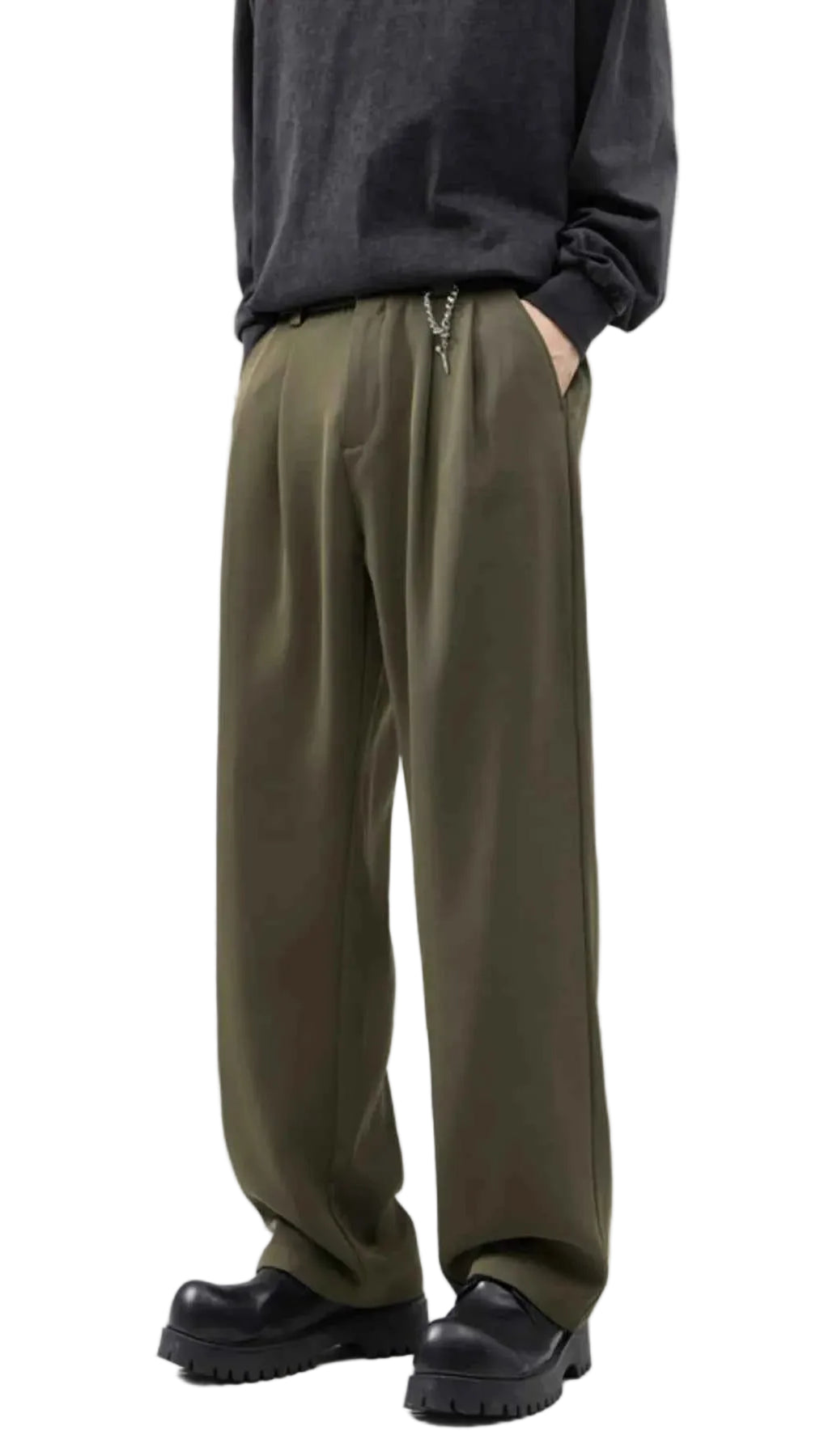 TEEK - Mens Full Size Drawstring Wide Leg Pants with Pockets Plus Size PANTS TEEK Trend Army Green S