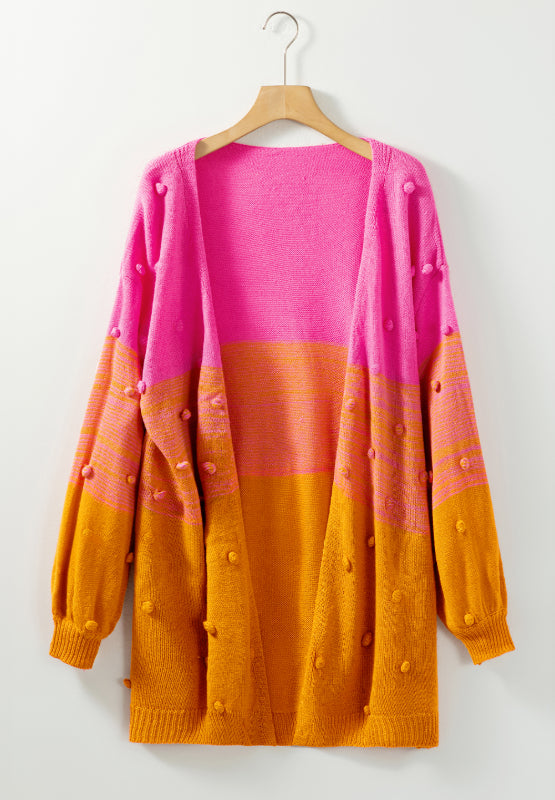 TEEK - Pompom Color Block Open Front Cardigan SWEATER TEEK Trend