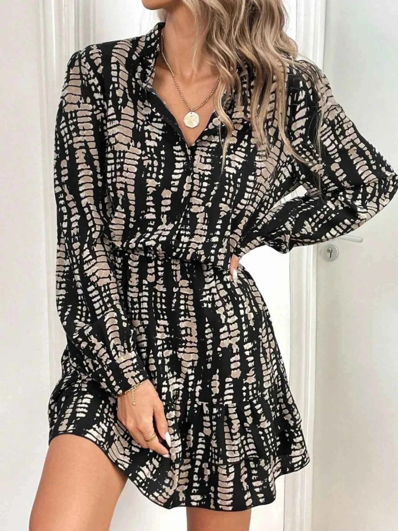 TEEK - Ruffled Hem Long Sleeve Mini Dress DRESS TEEK Trend