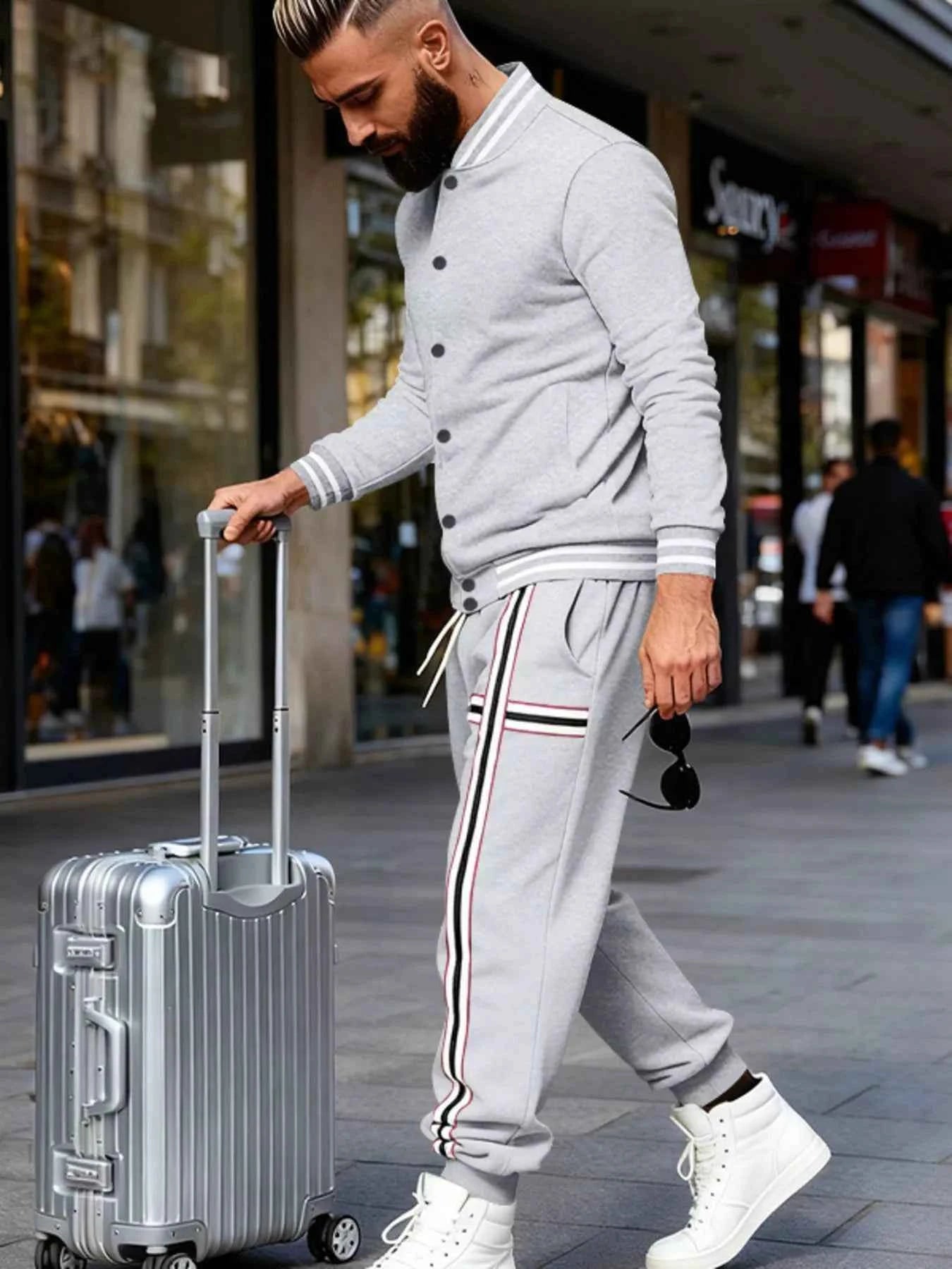 Men's Full Size Striped Long Sleeve Top and Pants Set Plus Size Trendsi
