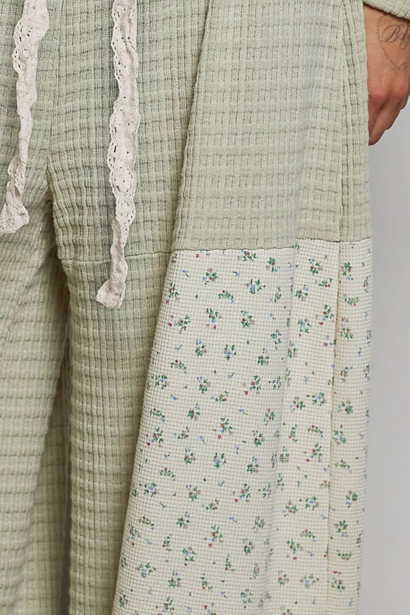 POL Patchwork Mixed Knit Wide Leg Pants Trendsi