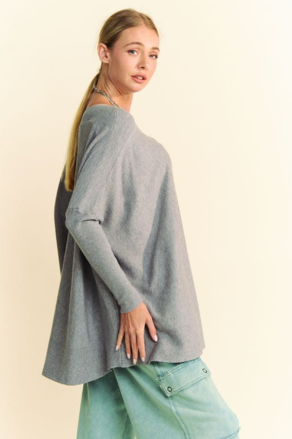 TEEK - Grey Round Neck Dropped Shoulder Long Sleeve Knit Top TOPS TEEK Trend