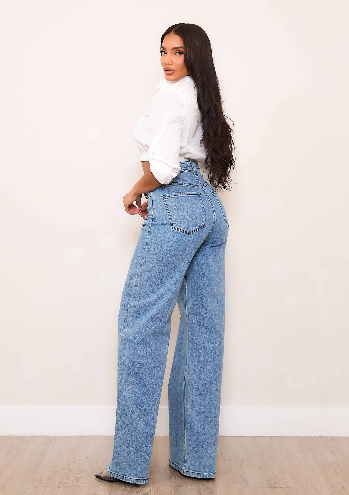 TEEK - High-Rise Wide Leg Jeans With Waist Snap Button JEANS TEEK RRRB