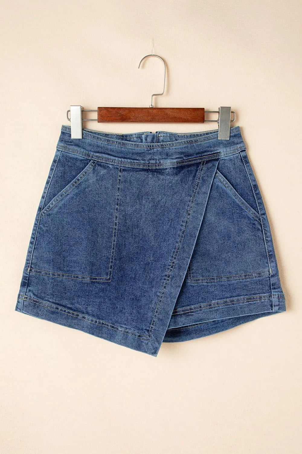 TEEK - Asymmetrical Denim Pocketed Skort SKIRT TEEK Trend