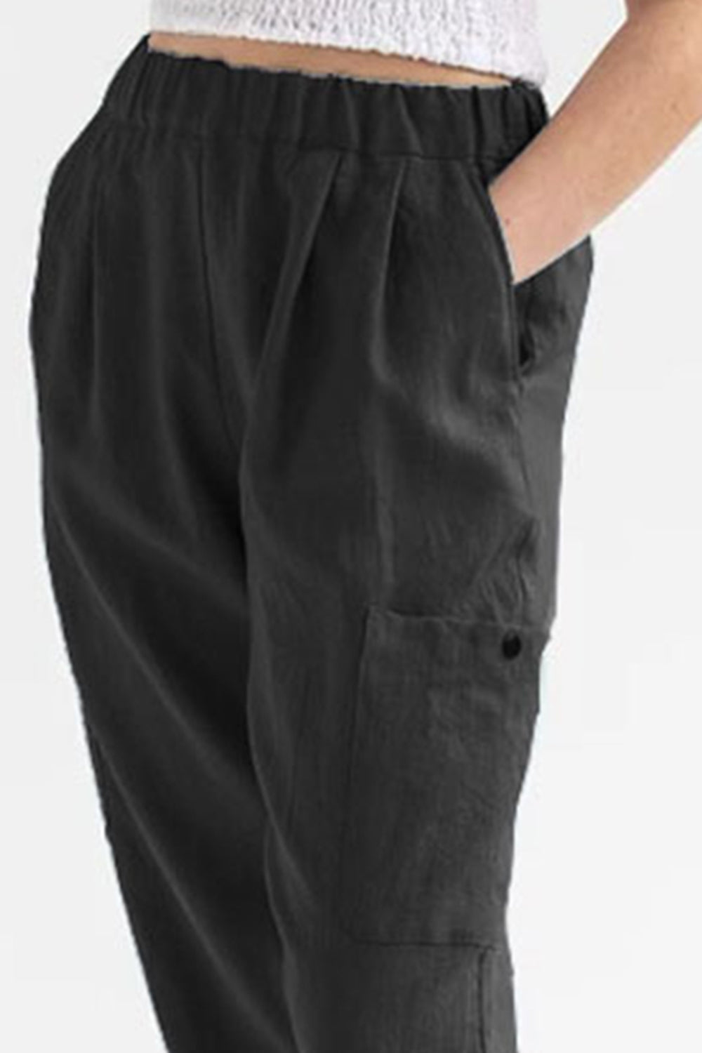 TEEK - Pocketed Elastic Waist Pants PANTS TEEK Trend Black S 