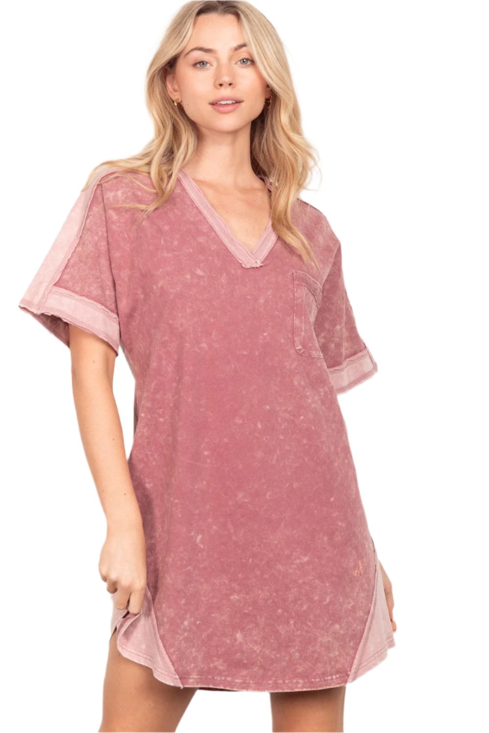 TEEK - Mauve VJ Short Sleeve V-Neck Tee Dress DRESS TEEK Trend S  