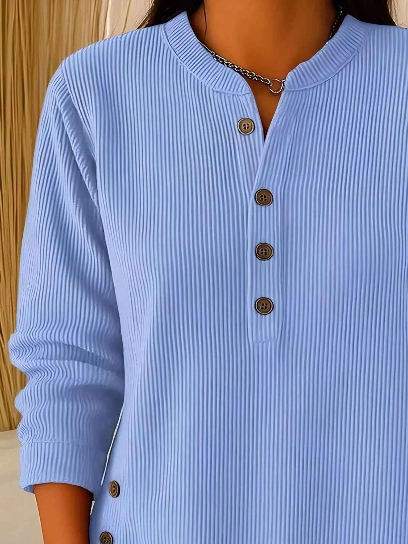 TEEK - Full Size Ribbed Half Button Henley Top Plus Size TOPS TEEK Trend