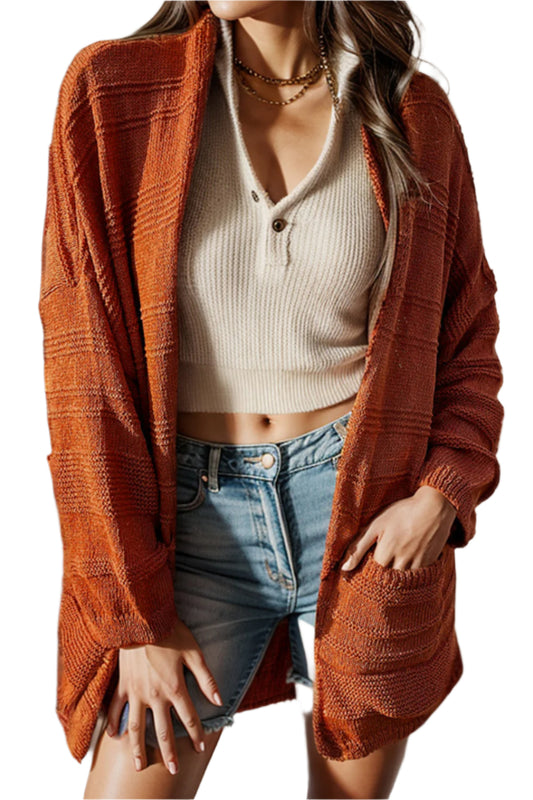 TEEK - Caramel Open Front Textured Pocketed Cardigan SWEATER TEEK Trend S