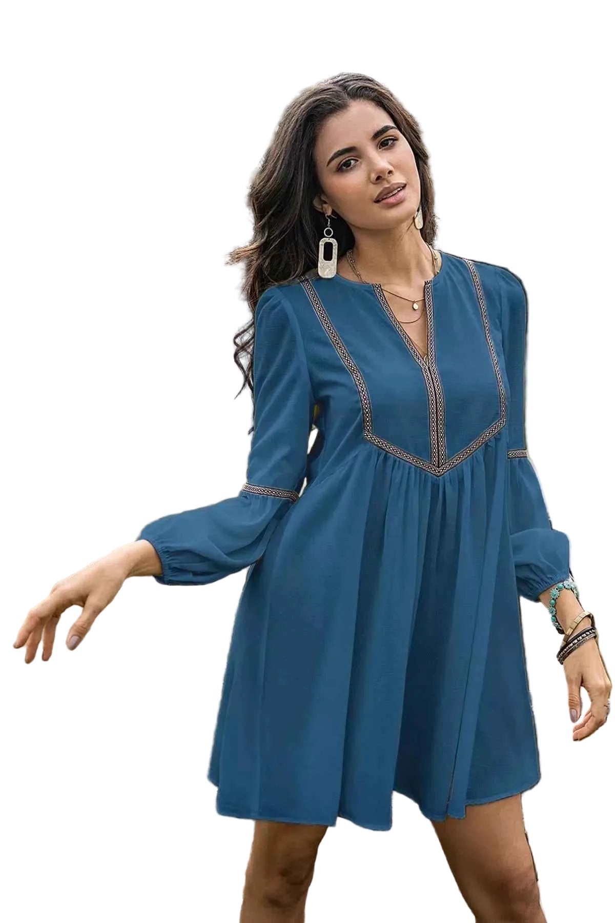 Notched Balloon Sleeve Mini Dress Trendsi French Blue S