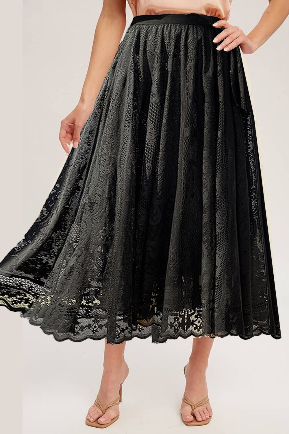 TEEK - Lace High Waist Midi Skirt SKIRT TEEK Trend Black S 