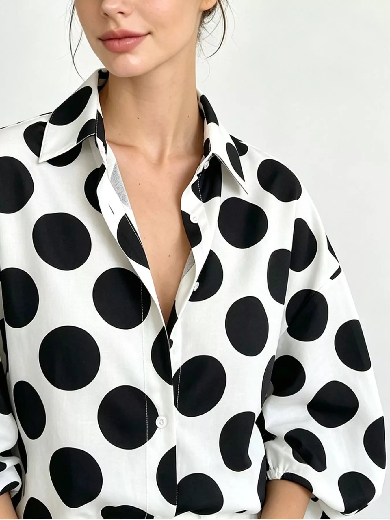 Polka Dot Puff Sleeve Shirt Trendsi