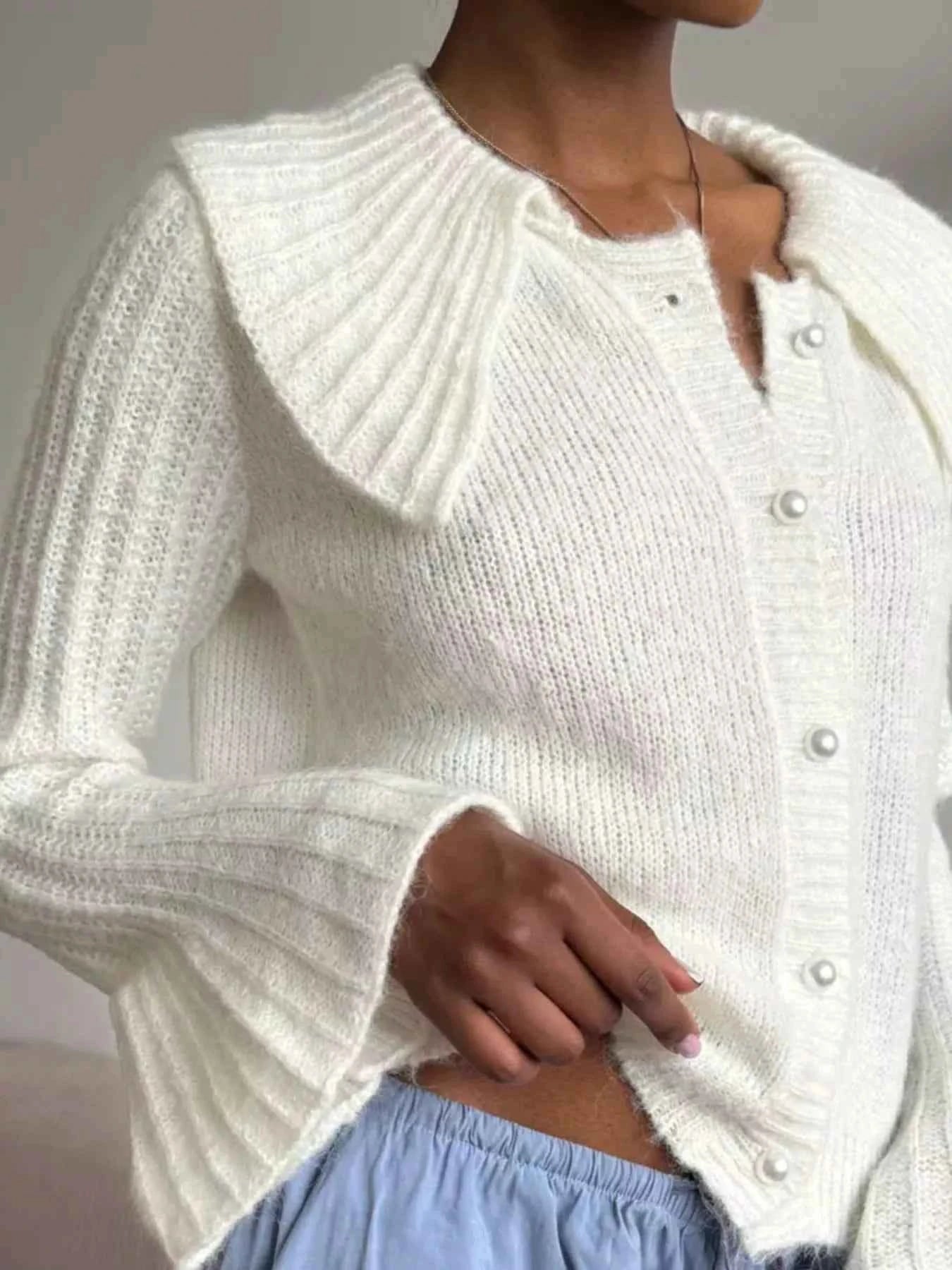 Button Up Flare Sleeve Cardigan Trendsi