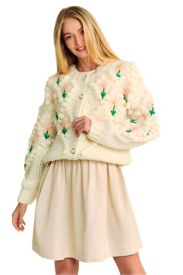 TEEK - Cream Floral Pattern Button Down Cardigan SWEATER TEEK Trend S/M
