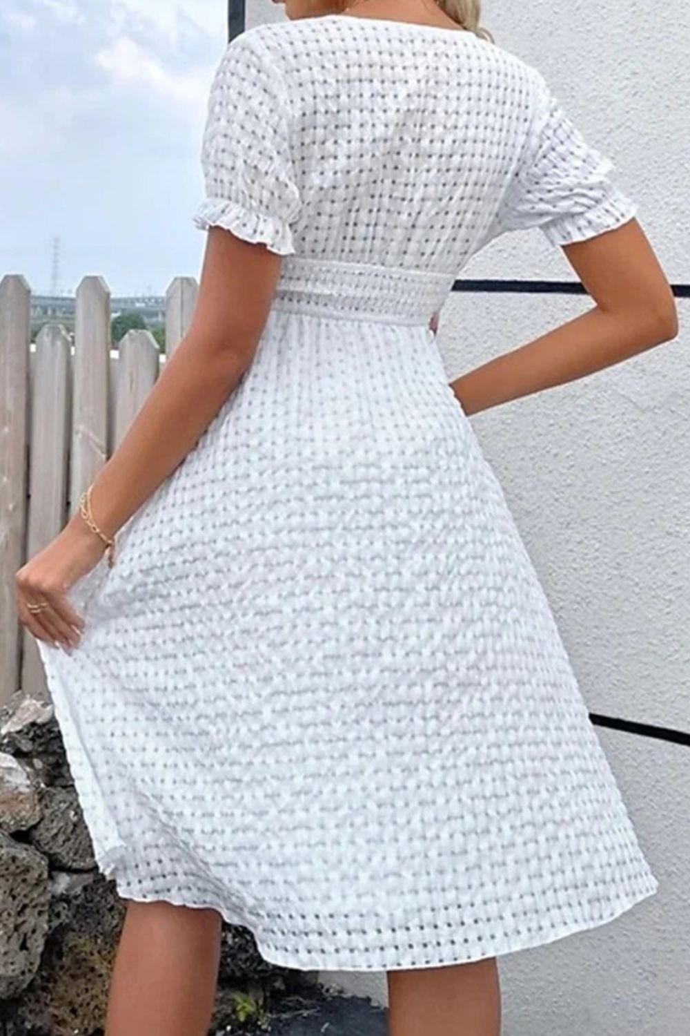 TEEK - White Textured Short Sleeve Dress DRESS TEEK Trend   
